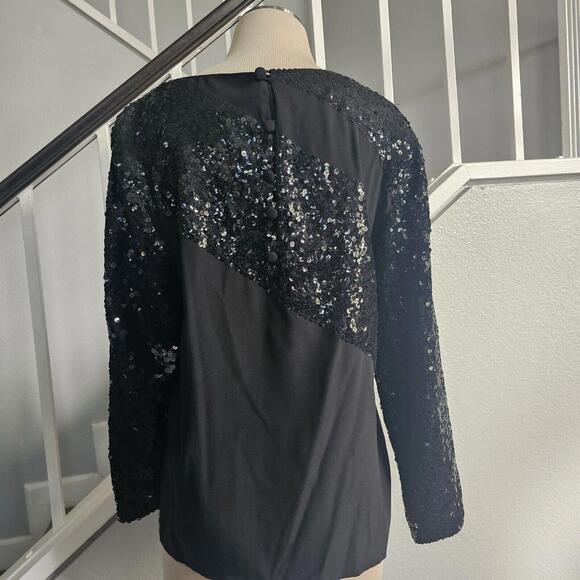 Nina Ricci Paris Sequin Blouse Black 100% Silk Vintage Top Women's Sz 8 - Picture 4 of 11